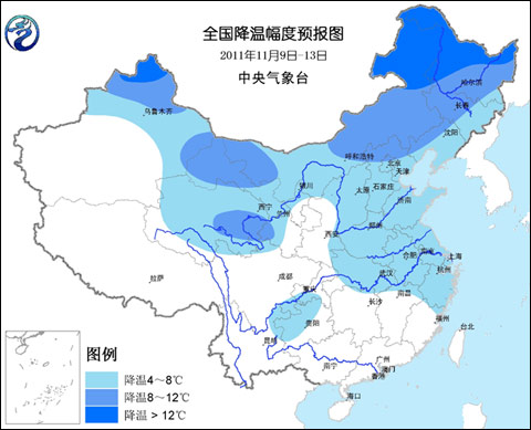 全国降温幅度预报图